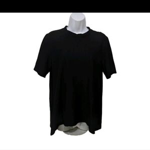 Eileen Fisher Stretch Knit Short Sleeve Top L Black #2140